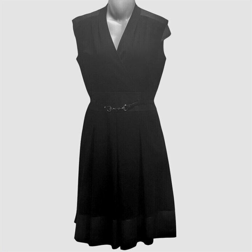 ELLEN TRACY Dress Women's Size 8 Fit & Flare Pleated Color Block Belted Midi